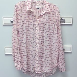 Loft SZ MD Lightweight Leopard Print Cotton Button Down Super Soft Blouse